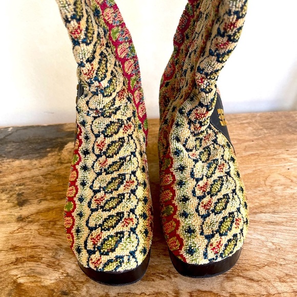 CALLEEN CORDERO Colorful Blanket Ikat Copper Studded Wood Clog Heel Boots 7 USA! - Picture 10 of 12